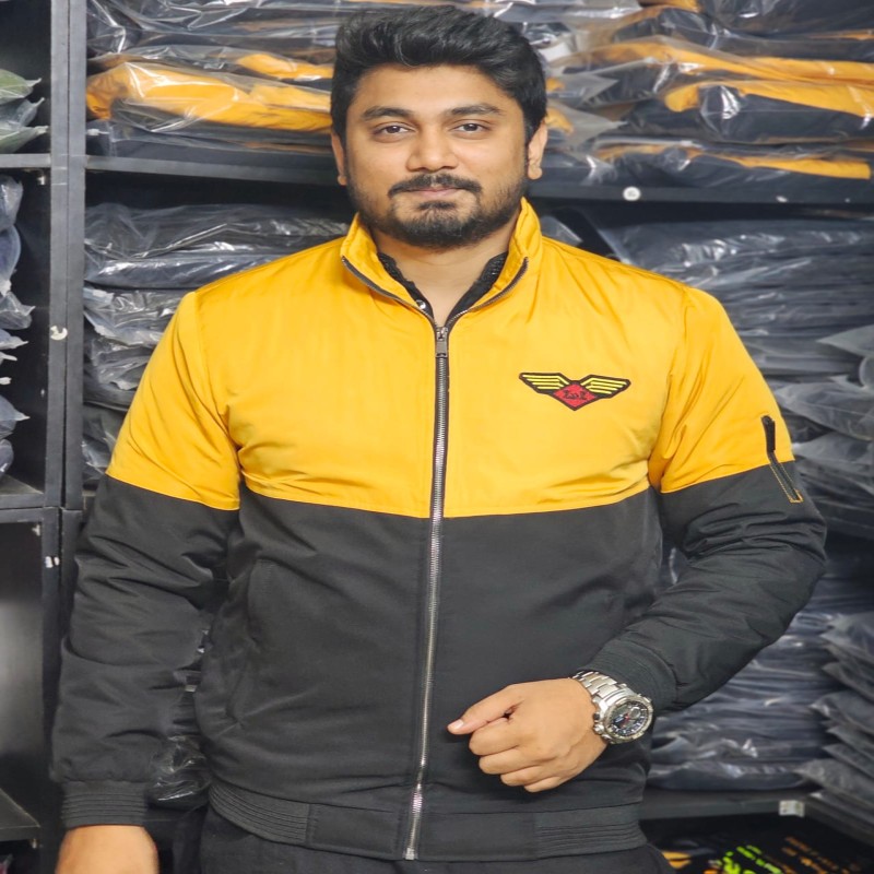 Winter high neck saskin padding jacket - Yellow & Black