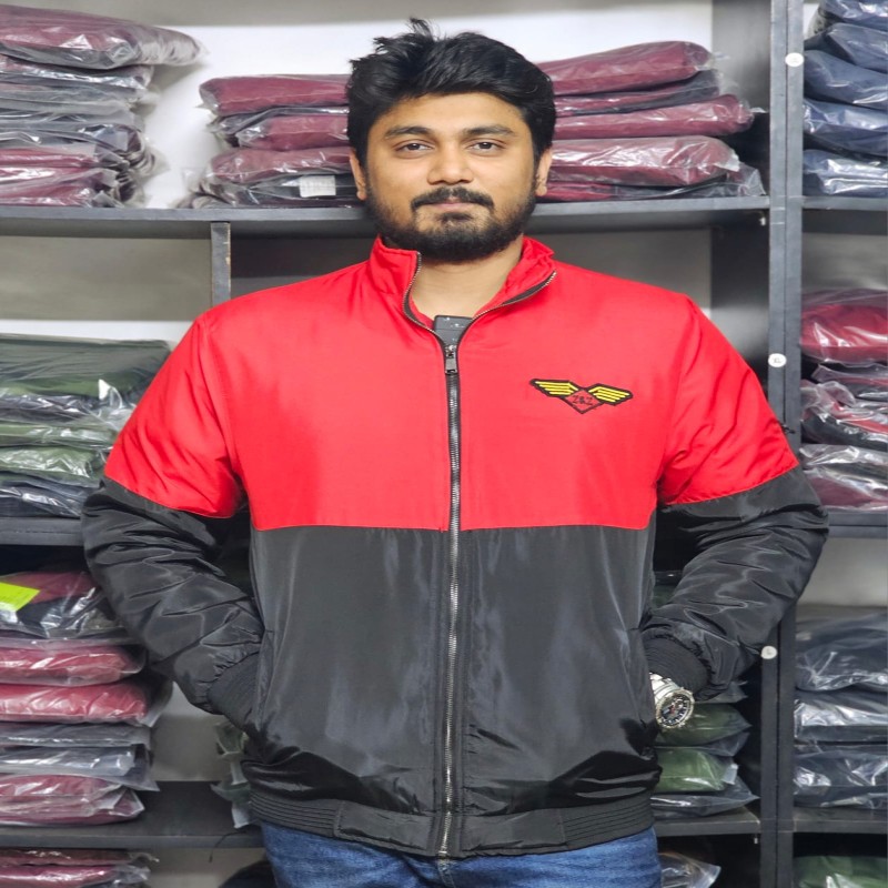 Winter high neck saskin padding jacket - Red & Black