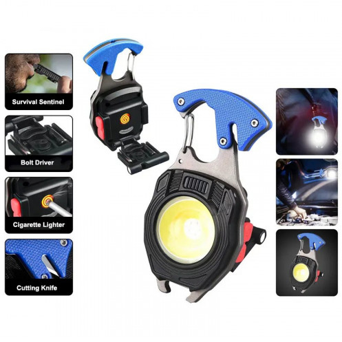 8-in-1 Professional Rechargeable COB Keychain Light with Screwdriver and Cigarette Lighter
